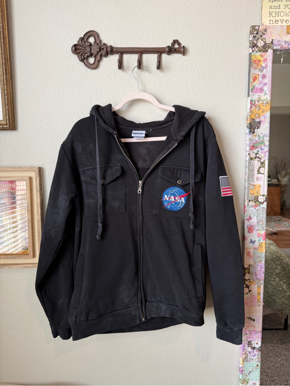 Ripple Junction Black NASA Patch Zip Hoodie